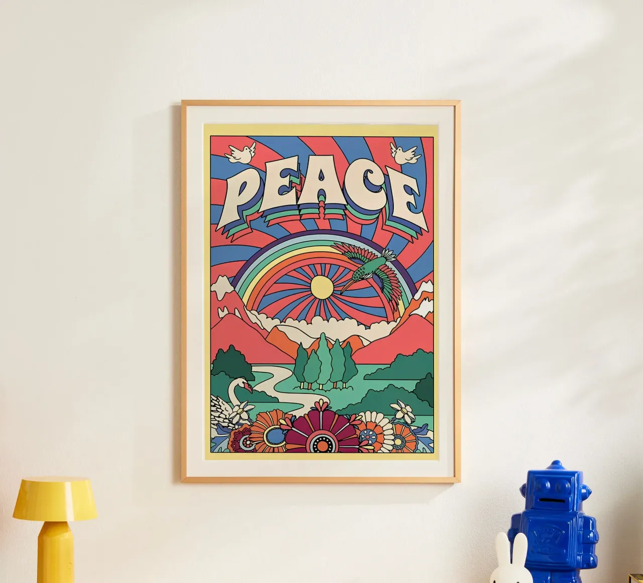 Pop Art "Peace" Psichedelico Groovy anni '70 floreale a raggi di sole carta hahnemühle da NorwesClub