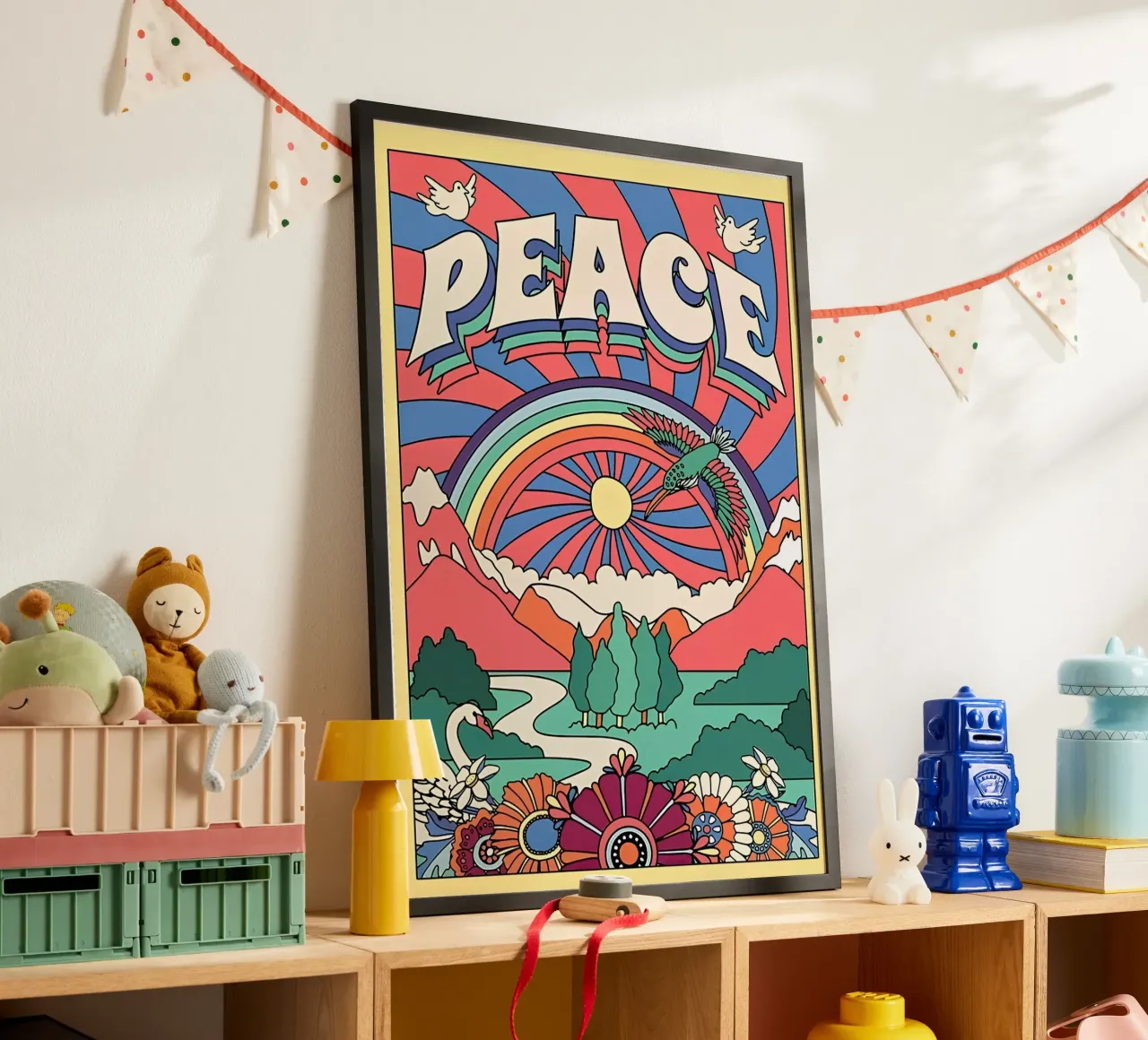 Pop Art "Peace" Psichedelico Groovy anni '70 floreale a raggi di sole carta hahnemühle da NorwesClub