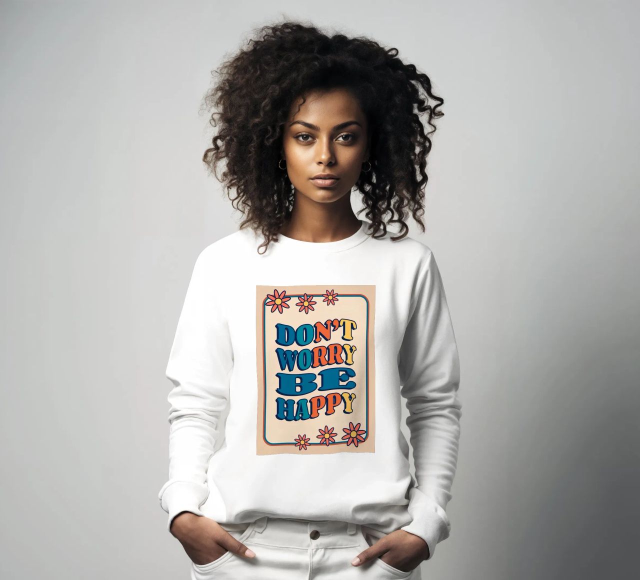 "Don't Worry Be Happy" Retro Groovy Optimistic Kunstdruck Sweatshirt von NorwesClub