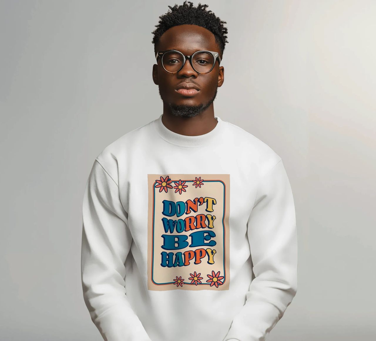 "Don't Worry Be Happy" Retro Groovy Optimistic Kunstdruck Sweatshirt von NorwesClub