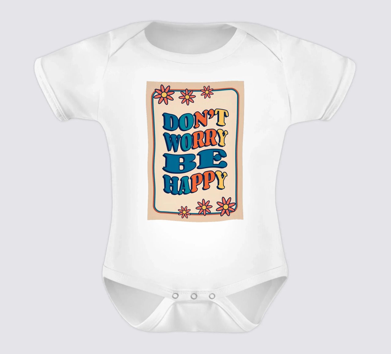 "Don't Worry Be Happy" Retro Groovy Optimistic Kunstdruck Kurzarm Babybody von NorwesClub