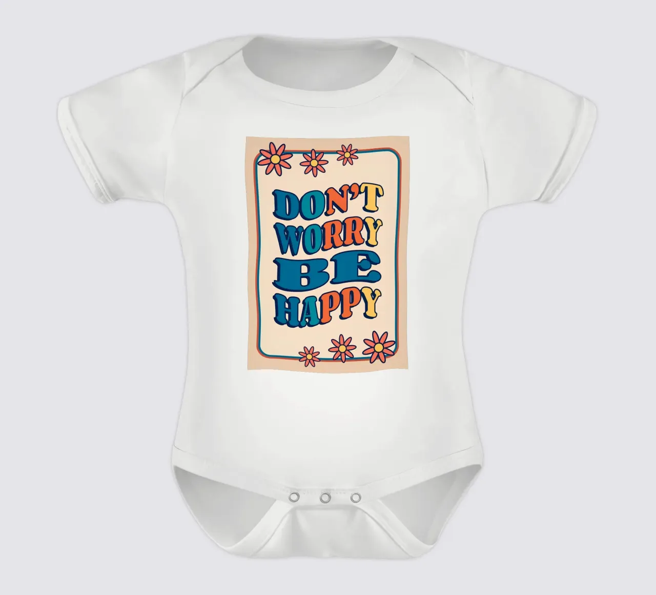 "Don't Worry Be Happy" Retro Groovy Optimistic Kunstdruck Kurzarm Babybody von NorwesClub