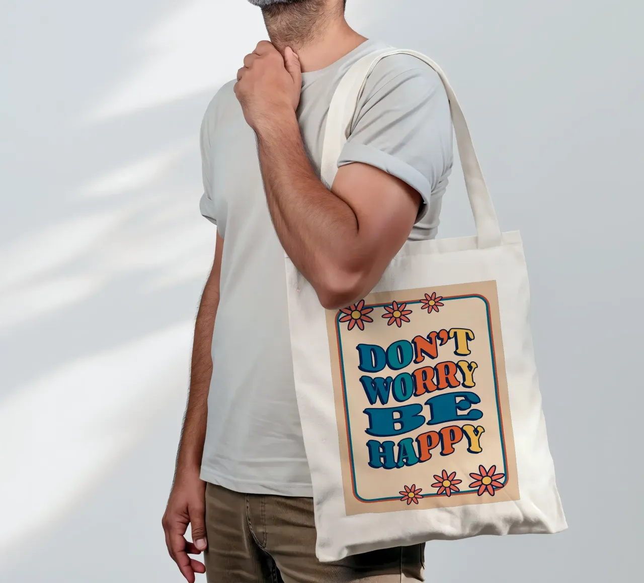 "Don't Worry Be Happy" Retro Groovy Optimistic Kunstdruck Jutebeutel von NorwesClub