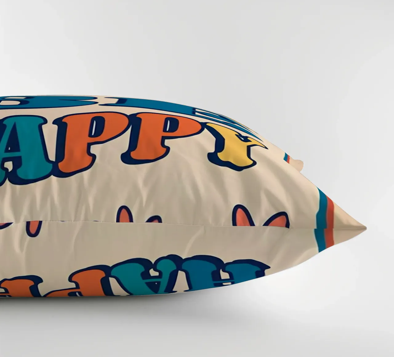 "Don't Worry Be Happy" Retro Groovy Optimistic Art Print decorative cushion by NorwesClub