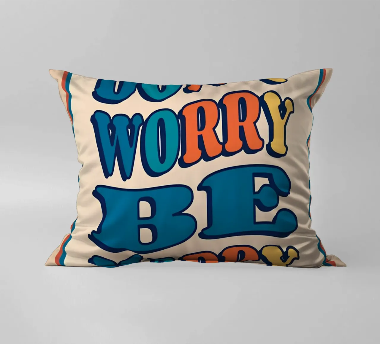 "Don't Worry Be Happy" Retro Groovy Optimistic Art Print decorative cushion by NorwesClub