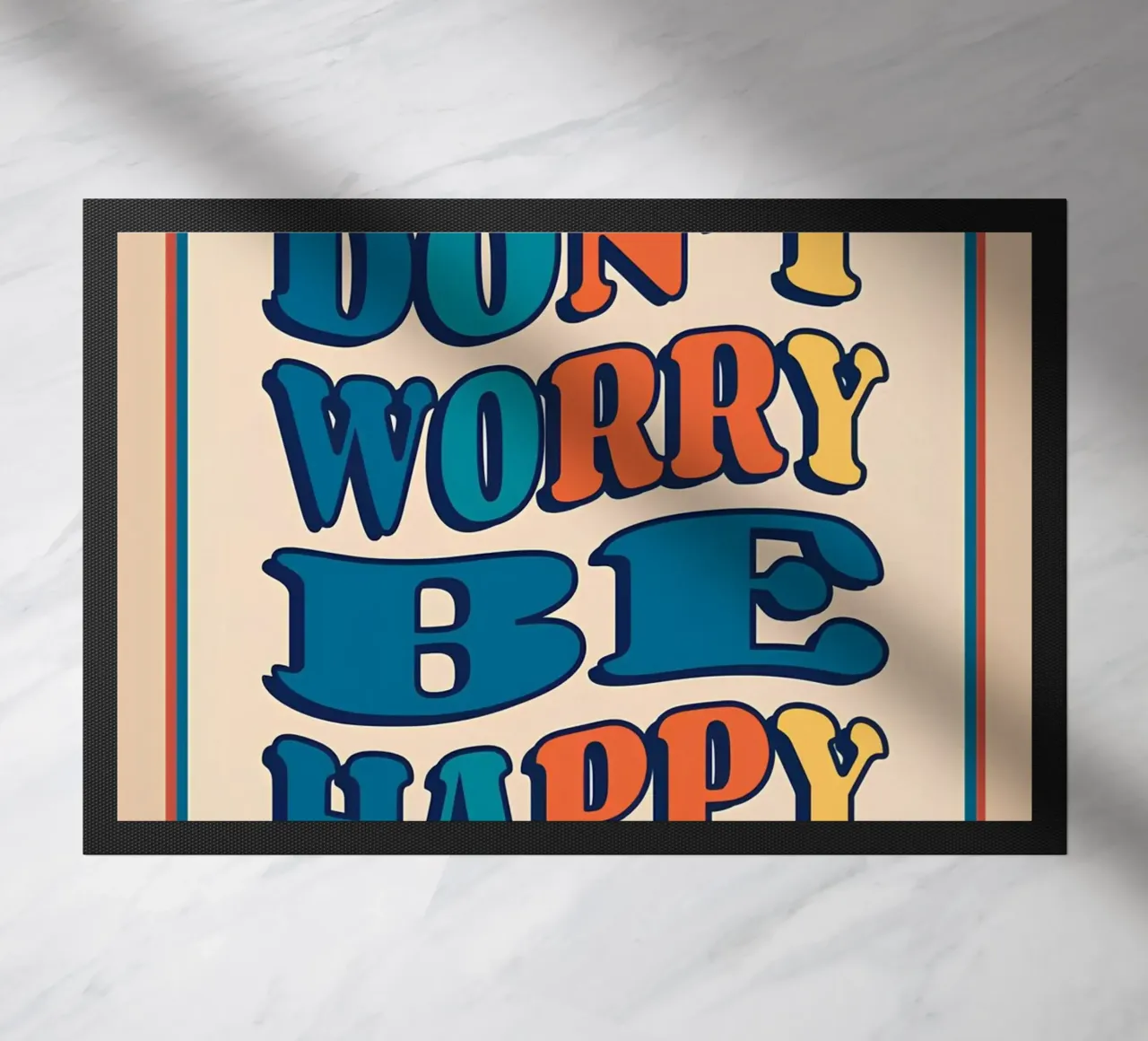 Stampa d'arte retrò "Don't Worry Be Happy", ottimista e groovy zerbino da NorwesClub