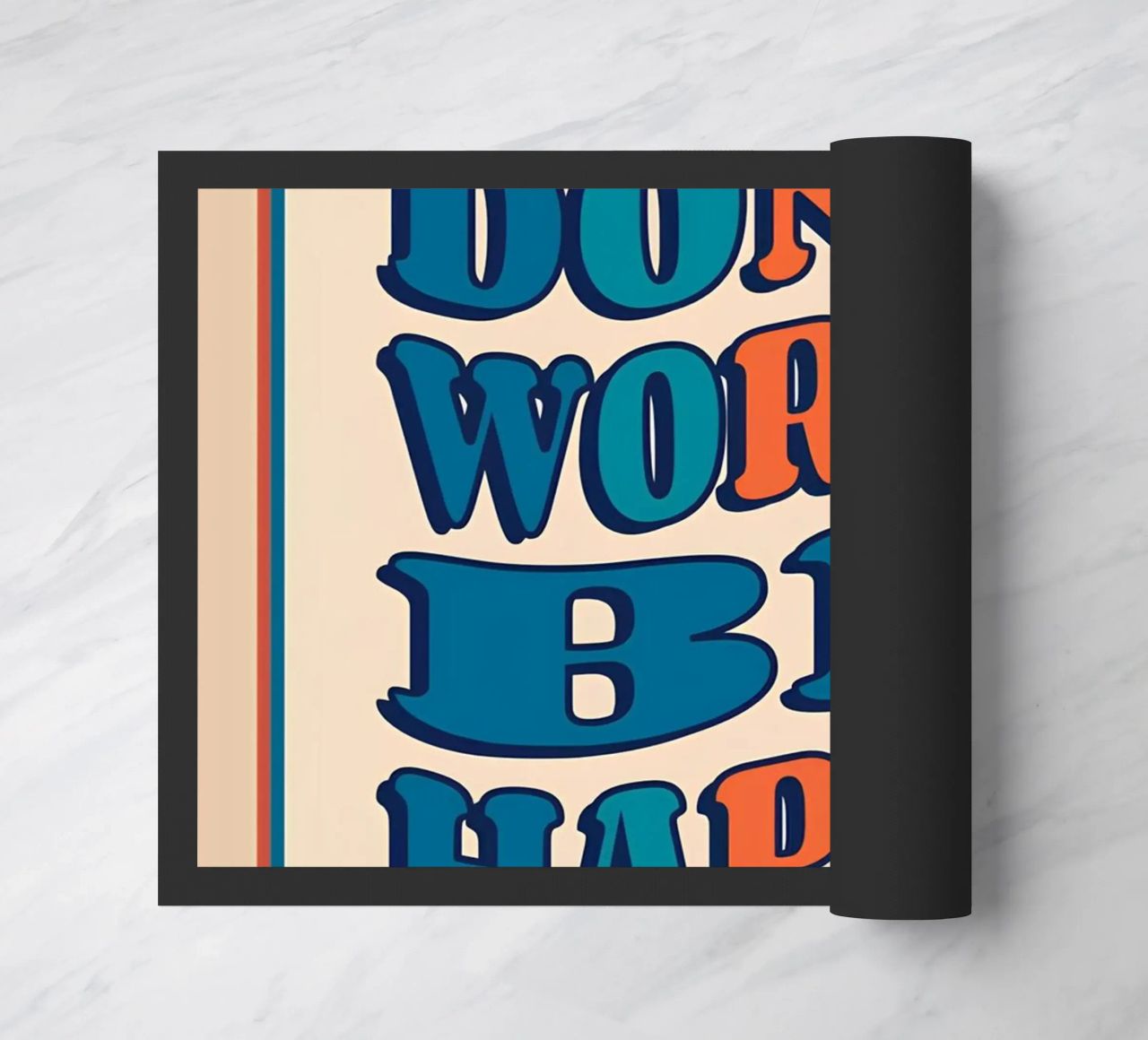 "Don't Worry Be Happy" Retro Groovy Optimistic Art Print doormat by NorwesClub