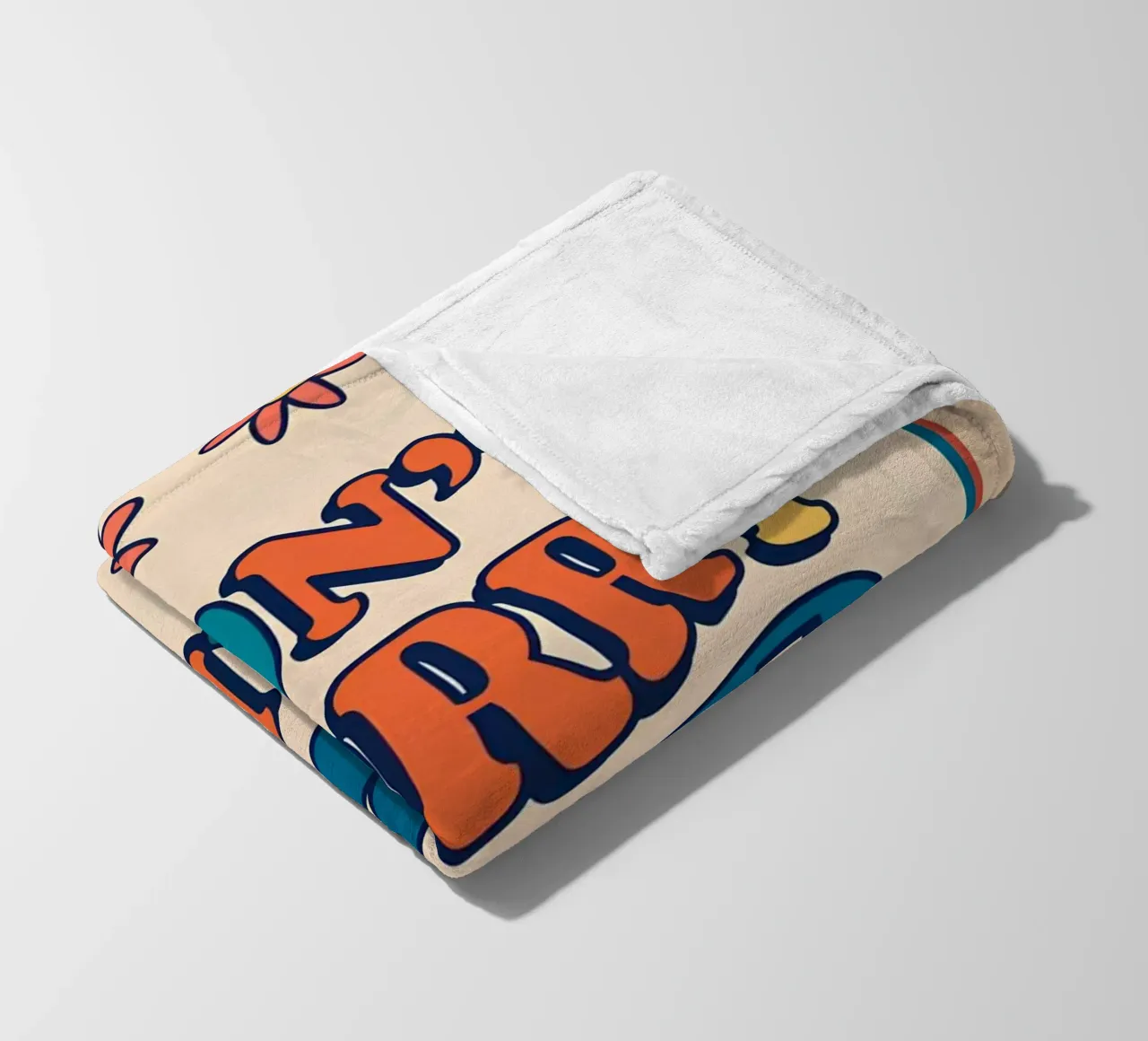 "Don't Worry Be Happy" Retro Groovy Optimistic Art Print fleece blanket by NorwesClub