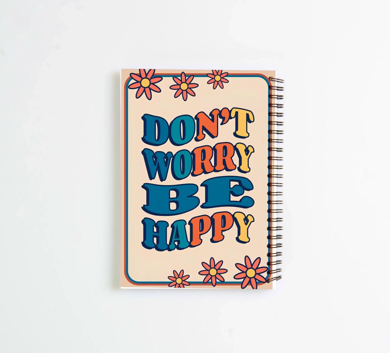 Stampa d'arte retrò "Don't Worry Be Happy", ottimista e groovy diario ad anelli da NorwesClub
