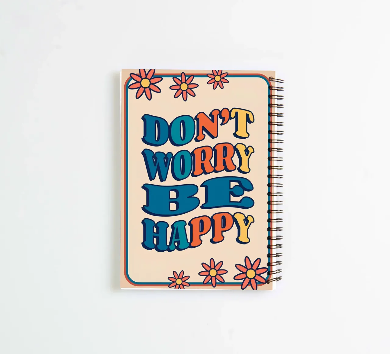"Don't Worry Be Happy" (Ne vous inquiétez pas, soyez heureux) Impression d'art rétro groovy et optimiste carnet à spirale de NorwesClub