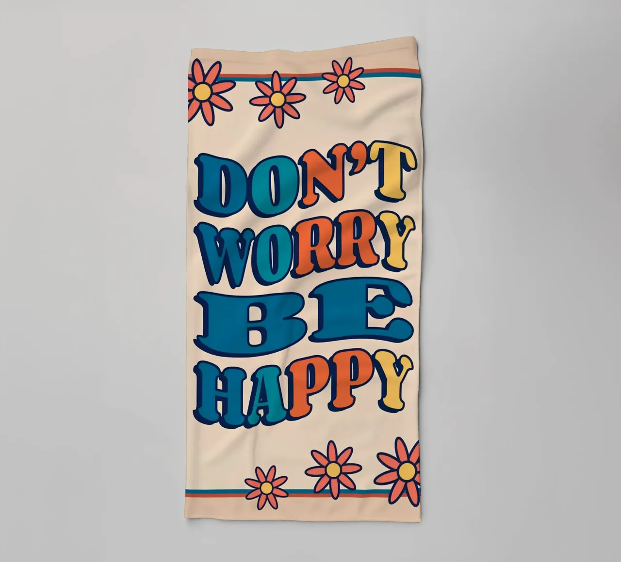 "Don't Worry Be Happy" Retro Groovy Optimistische Kunstdruk badhanddoek van NorwesClub