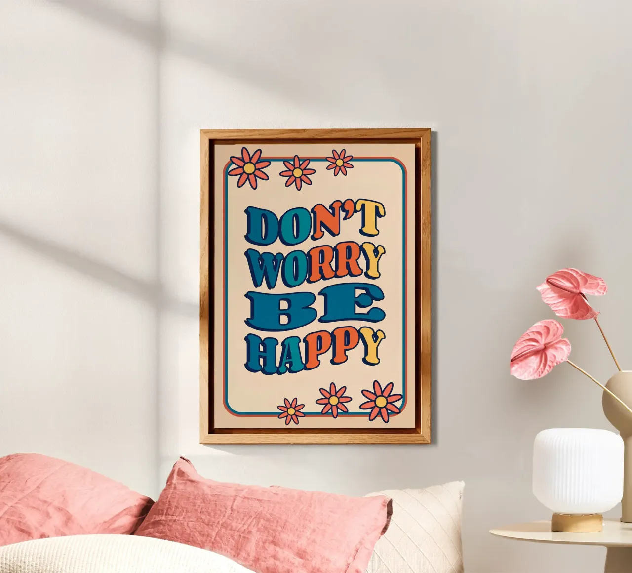 "Don't Worry Be Happy" Retro Groovy Optimistic Art Print alu-dibond by NorwesClub