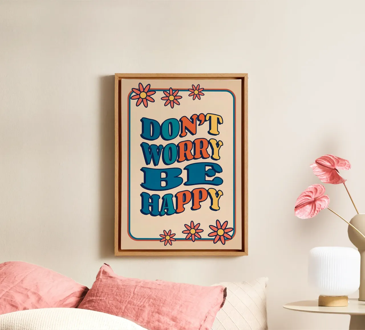 "Don't Worry Be Happy" Retro Groovy Optimistic Kunstdruck Leinwand von NorwesClub