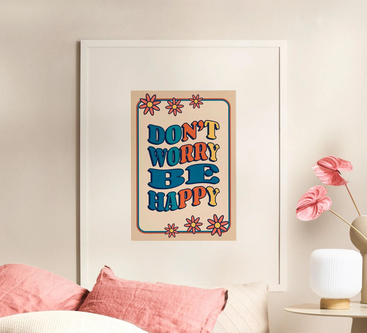 "Don't Worry Be Happy" Retro Groovy Optimistic Art Print hahnemühle by NorwesClub