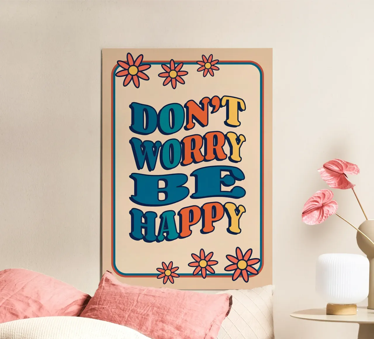 "Don't Worry Be Happy" (Ne vous inquiétez pas, soyez heureux) Impression d'art rétro groovy et optimiste hahnemühle de NorwesClub