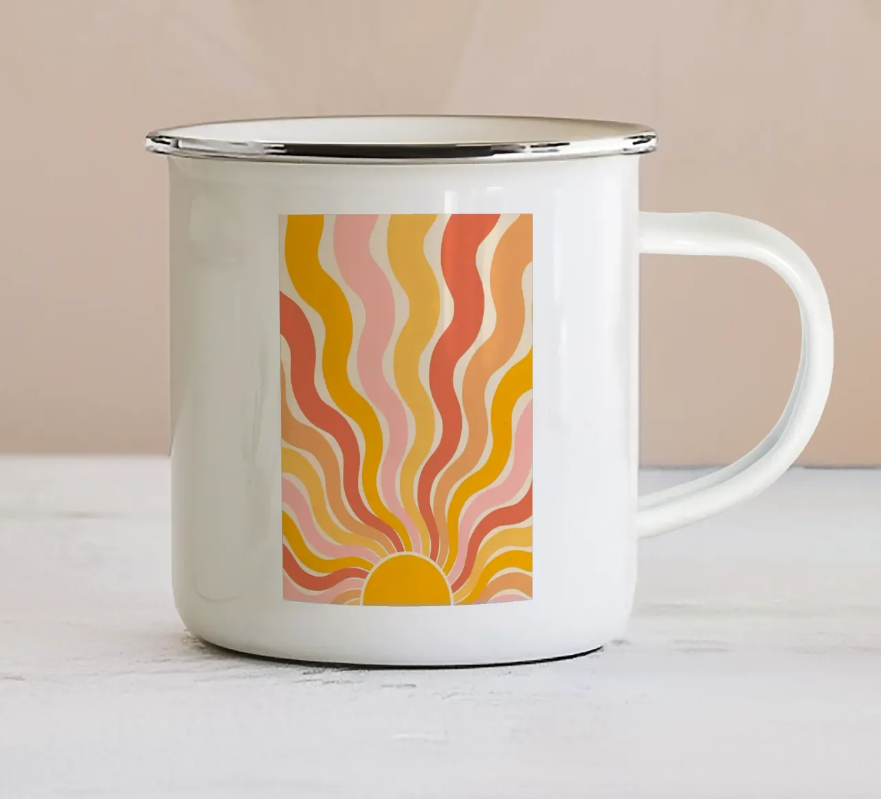 Retro 70s Groovy Abstracte Psychedelische Werveling Kunstdruk emaille mok van NorwesClub