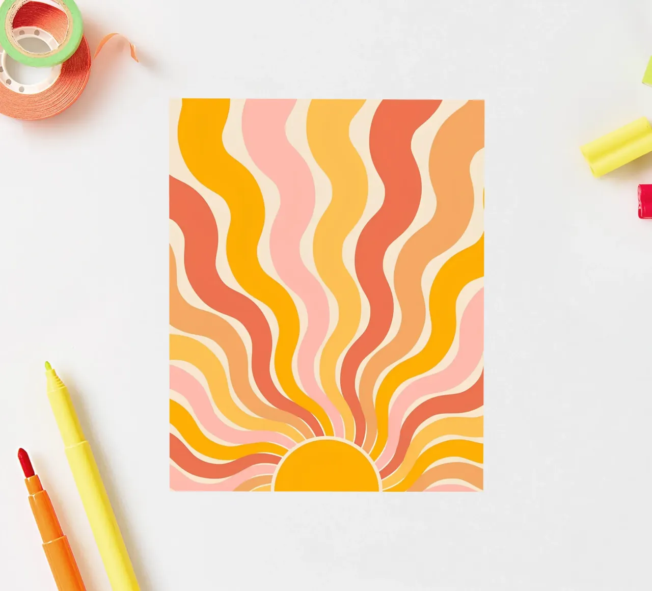 Retro 70s Groovy Abstract Psychedelic Swirl Art Print pegatina de NorwesClub