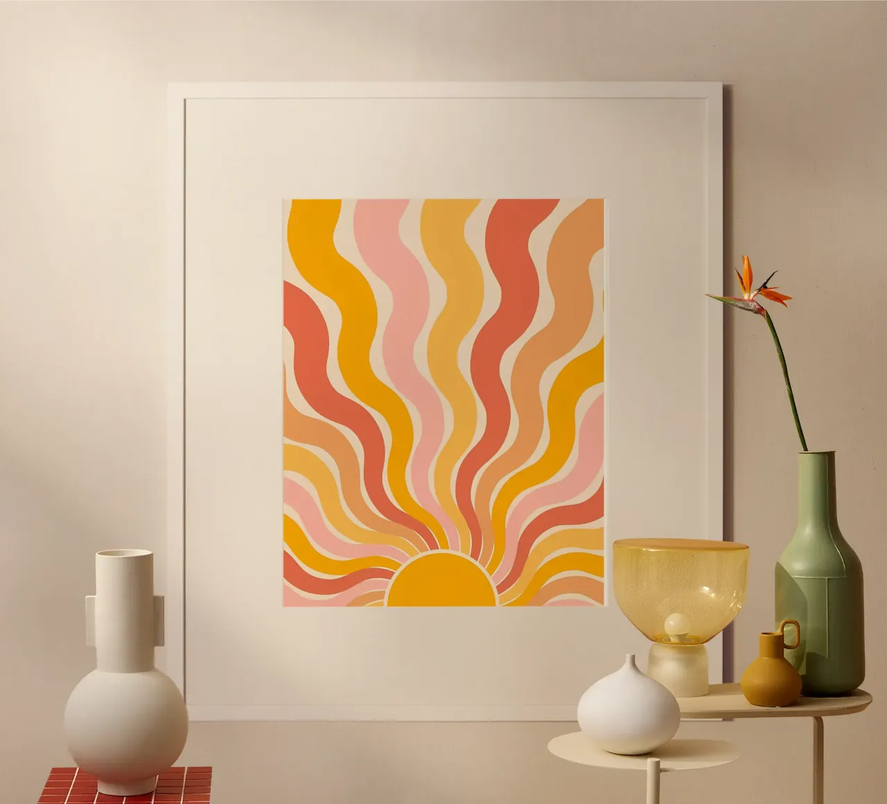 Retro 70s Groovy Abstract Psychedelic Swirl Art Print poster avec cadre en bois de NorwesClub