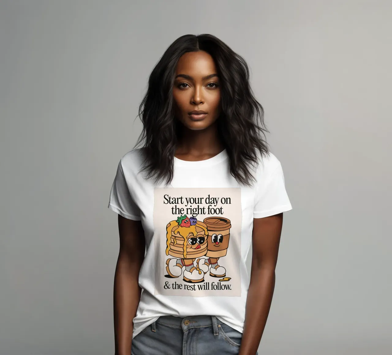 "Start Your Day Right" Retro Cartoon Pancakes Pop Art women's fitted t-shirt by NorwesClub