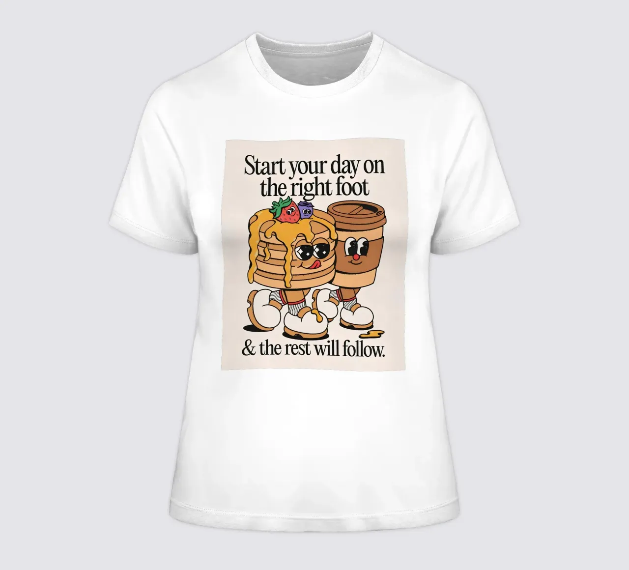 "Start Your Day Right" Retro Cartoon Pancakes Pop Art women's fitted t-shirt by NorwesClub
