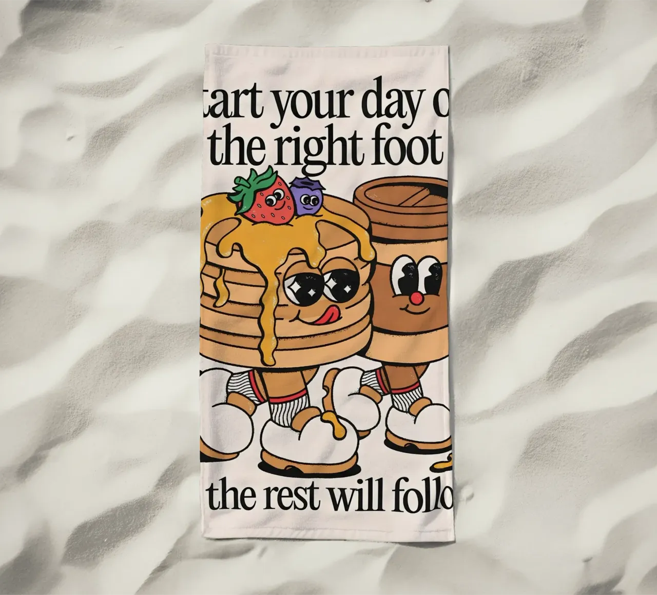 "Start Your Day Right" (Inizia bene la giornata) Cartoon Pancake retrò Pop Art telo mare da NorwesClub
