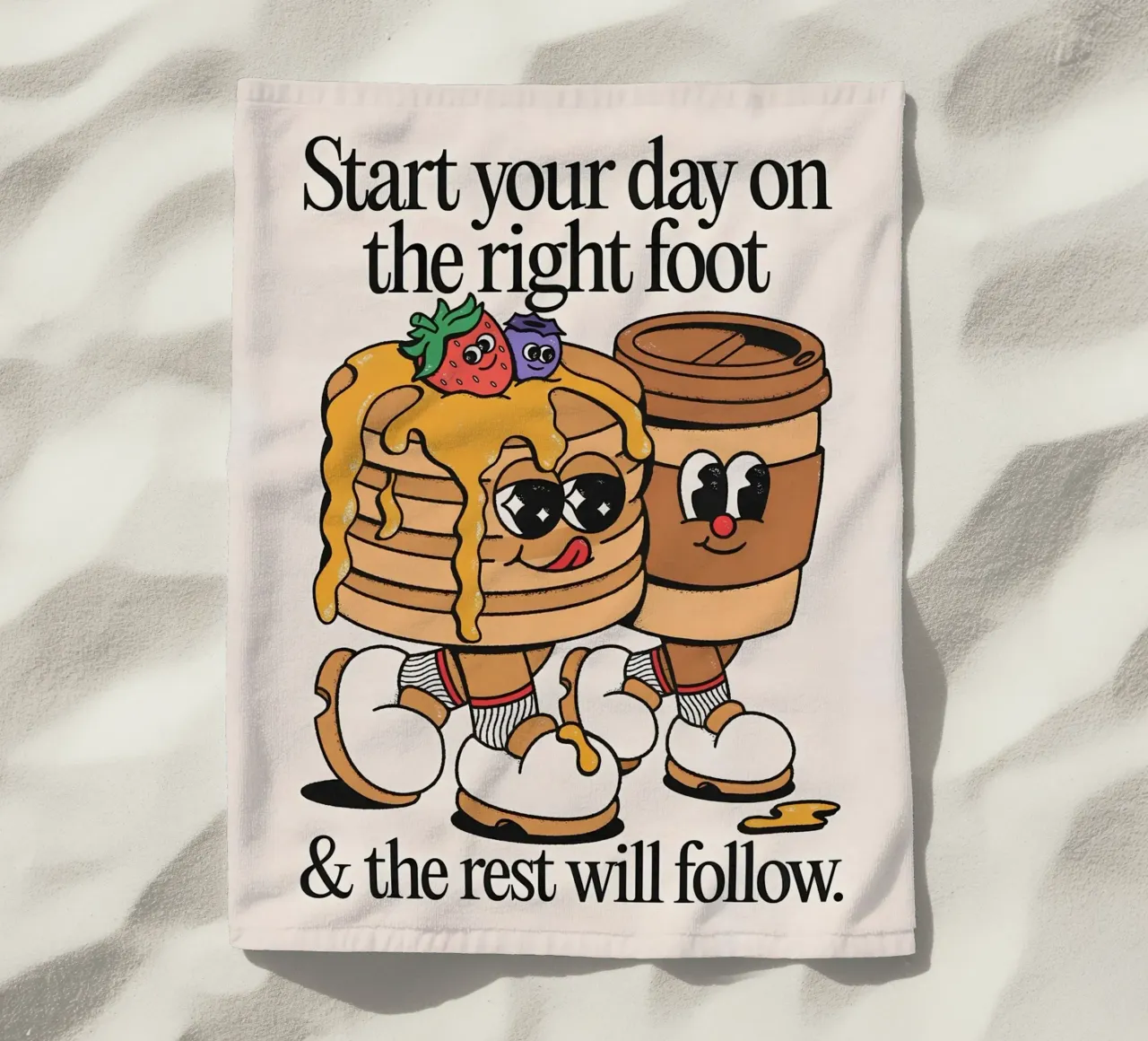 "Start Your Day Right" (Inizia bene la giornata) Cartoon Pancake retrò Pop Art telo mare da NorwesClub