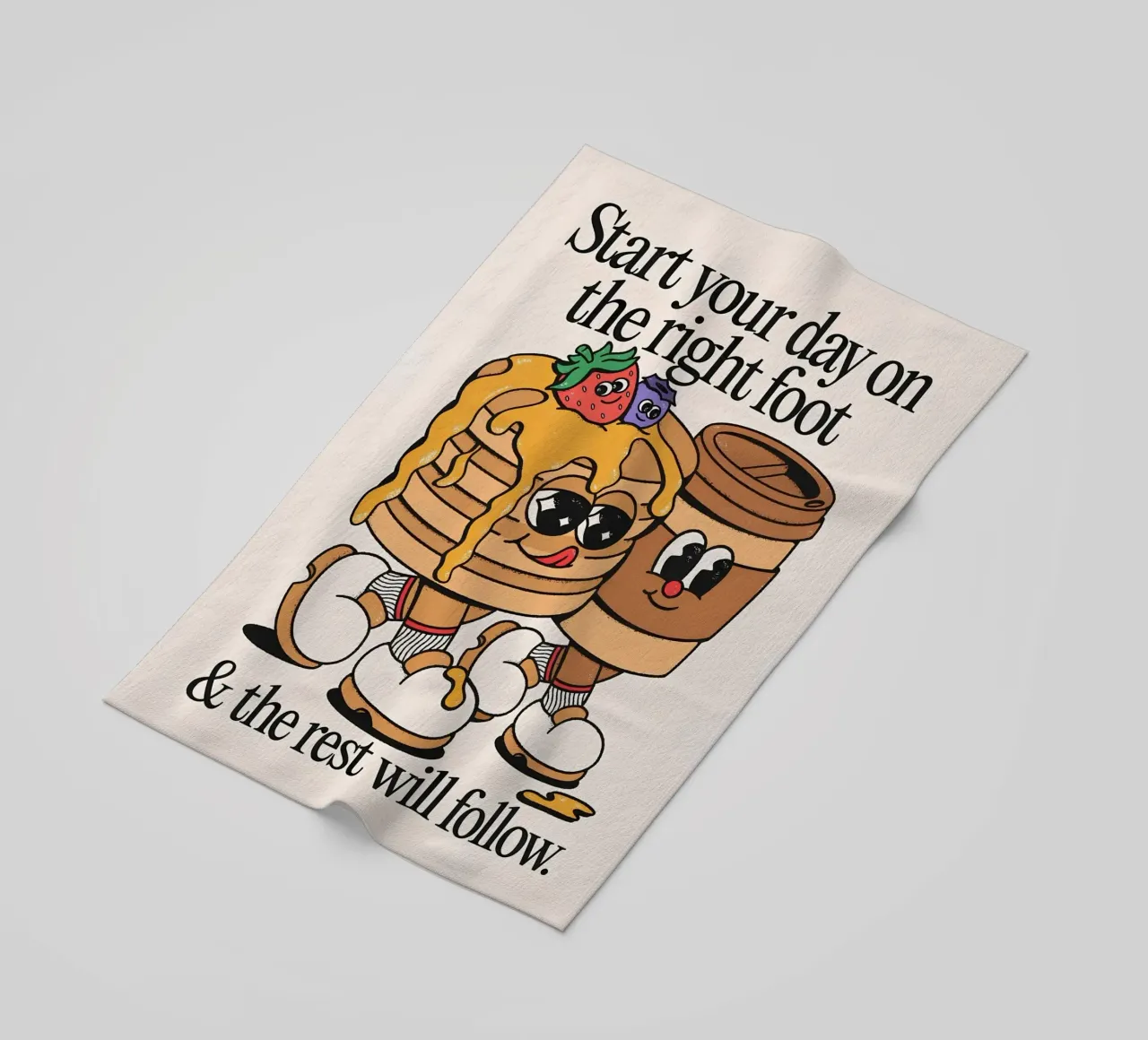 "Start Your Day Right" (Inizia bene la giornata) Cartoon Pancake retrò Pop Art telo mare da NorwesClub