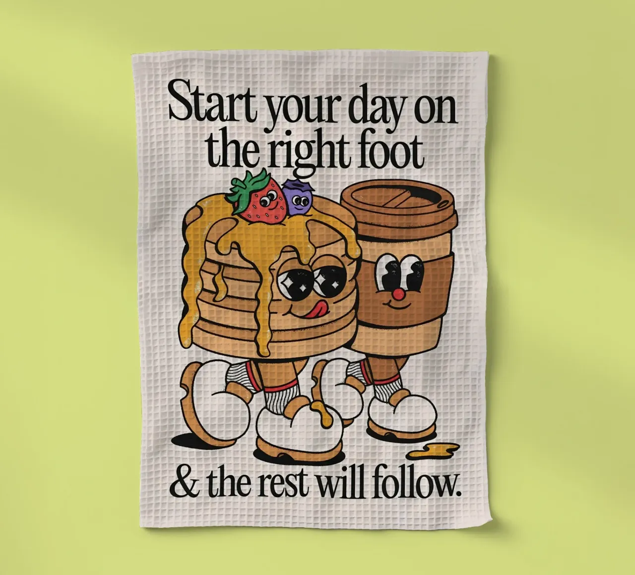 "Start Your Day Right" (Inizia bene la giornata) Cartoon Pancake retrò Pop Art canovaccio da cucina da NorwesClub