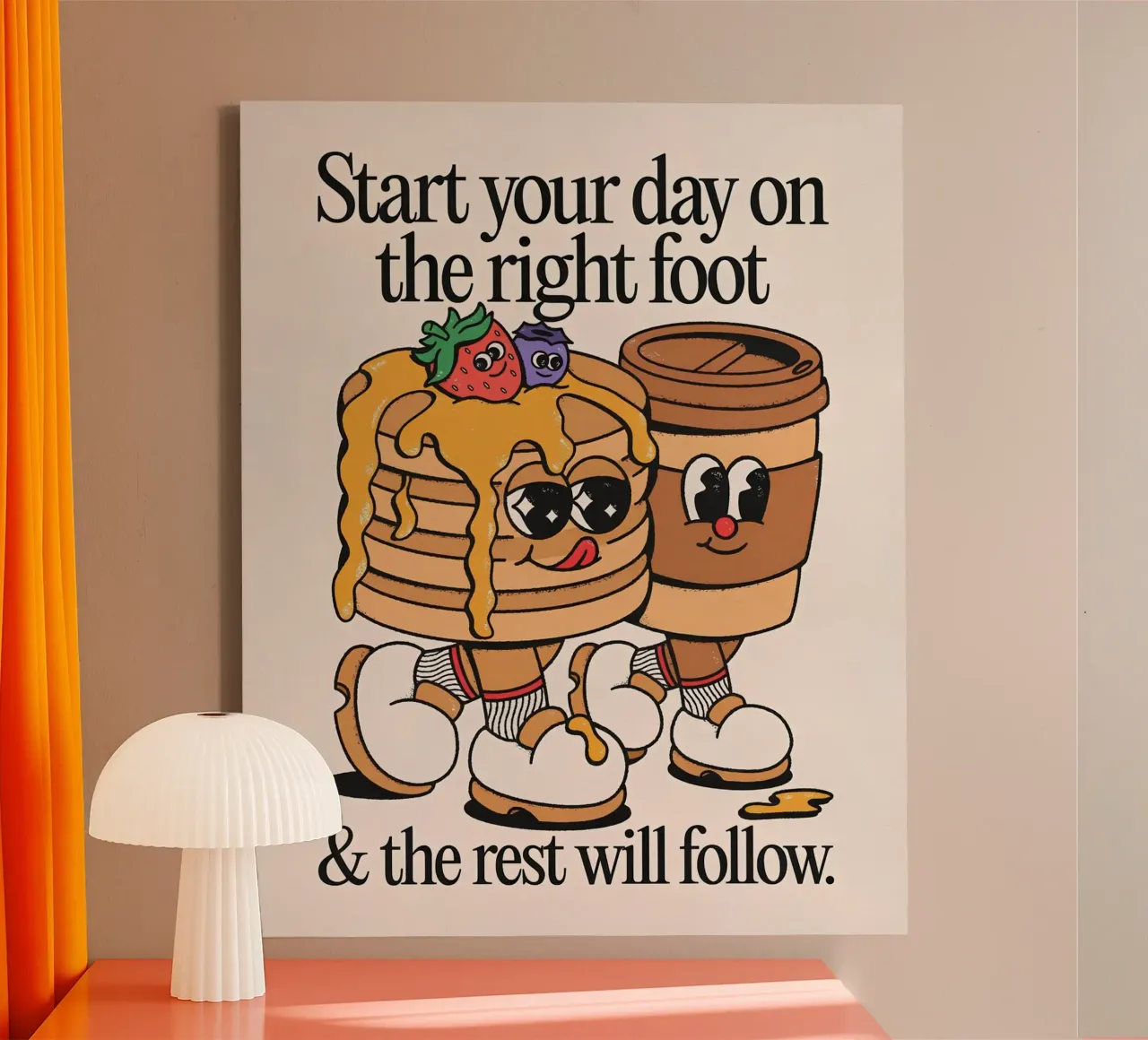 "Start Your Day Right" Retro Cartoon Pancakes Pop Art canvas by NorwesClub