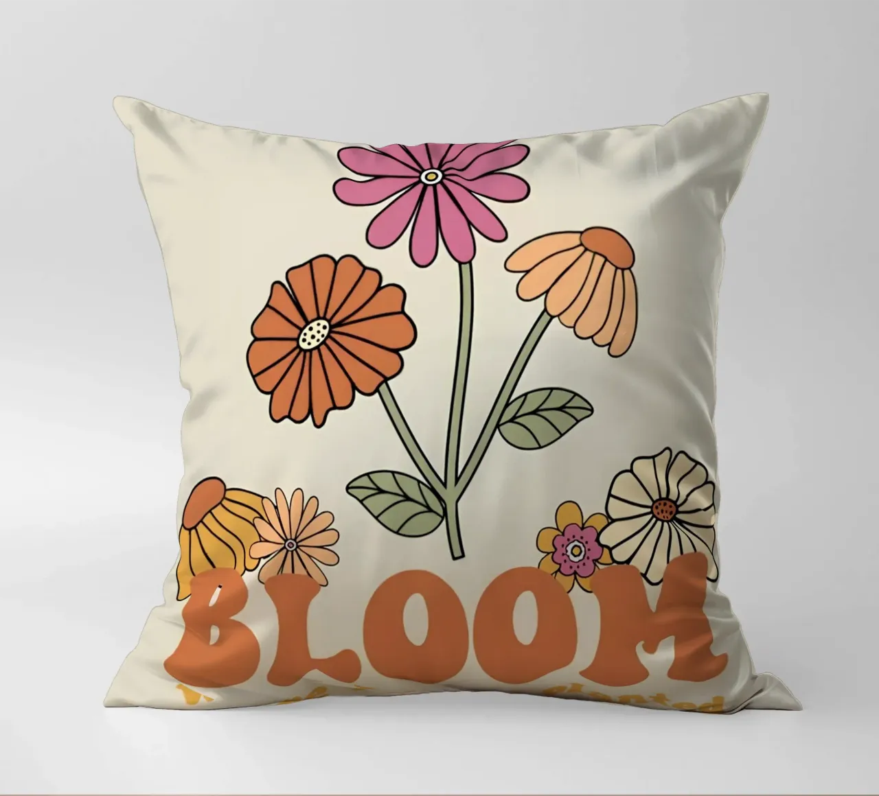 Arte della crescita ottimistica floreale retrò "Bloom Where Planted". cuscino da NorwesClub