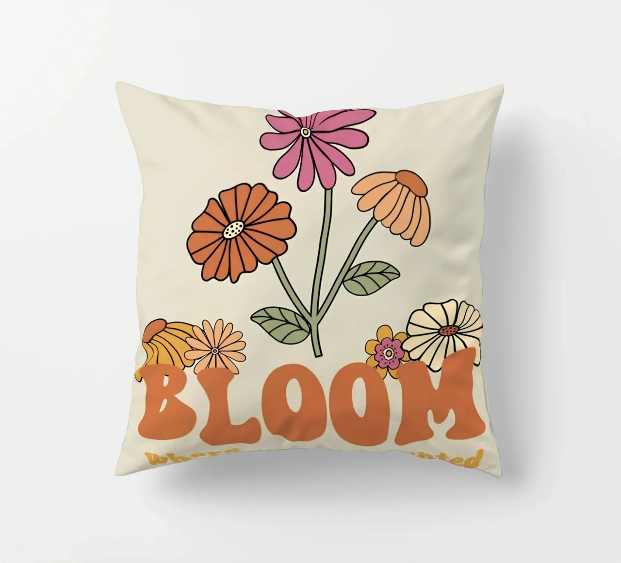 Arte della crescita ottimistica floreale retrò "Bloom Where Planted". cuscino da NorwesClub