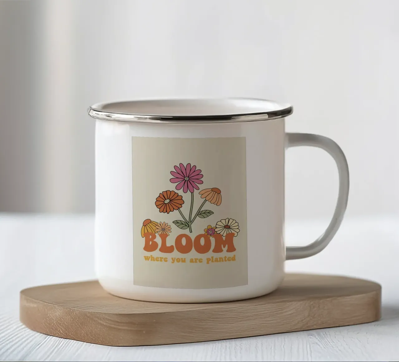 "Bloom Where Planted" Retro Bloemen Optimistische Groei Kunst emaille mok van NorwesClub