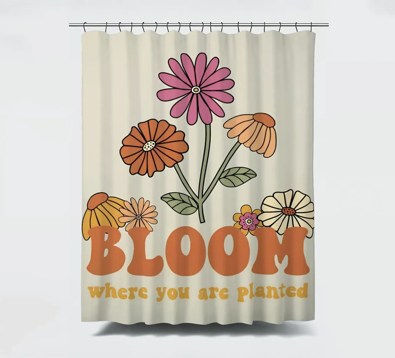 "Bloom Where Planted" Retro Floral Optimistic Growth Kunst Duschvorhang von NorwesClub