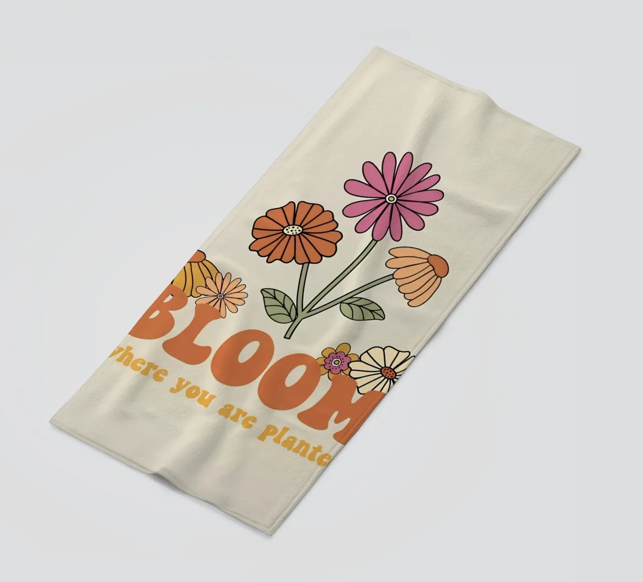 Art rétro floral optimiste de croissance "Bloom Where Planted" (fleurir là où on l'a planté) serviette de plage de NorwesClub