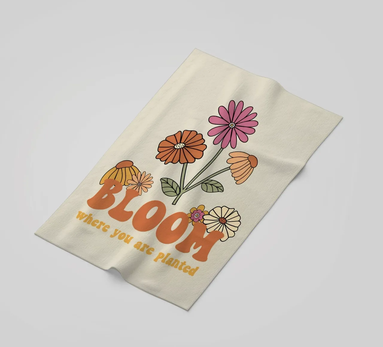 Art rétro floral optimiste de croissance "Bloom Where Planted" (fleurir là où on l'a planté) serviette de plage de NorwesClub