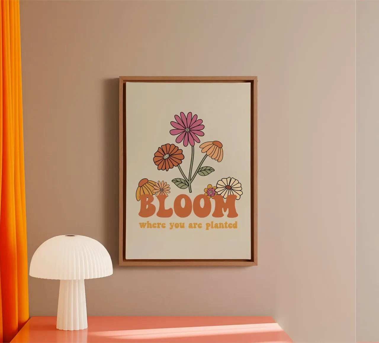"Bloom Where Planted" Retro Floral Optimistic Growth Kunst Leinwand mit Schattenfugenrahmen von NorwesClub