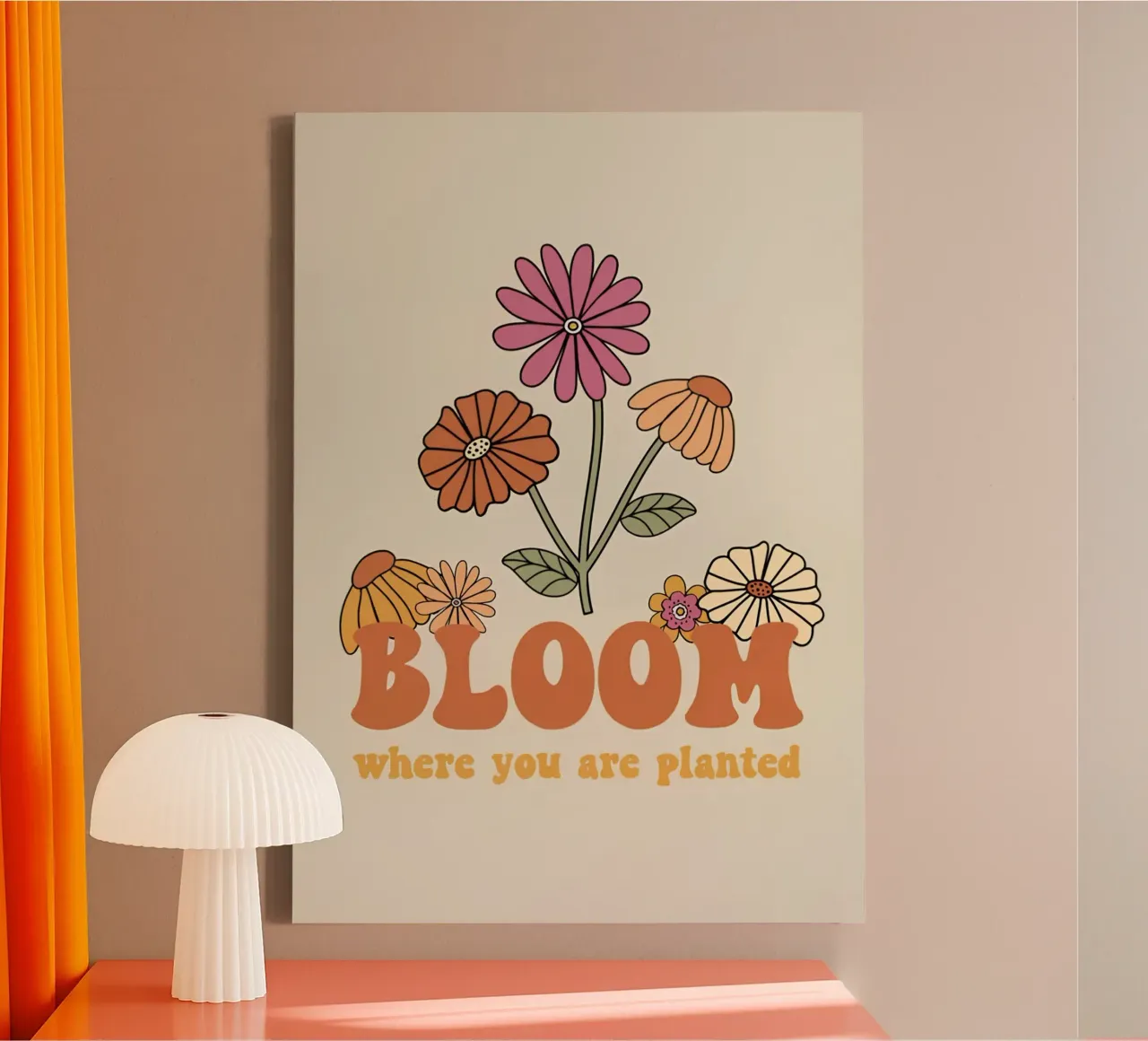 "Bloom Where Planted" Retro Floral Optimistic Growth Kunst Leinwand mit Schattenfugenrahmen von NorwesClub