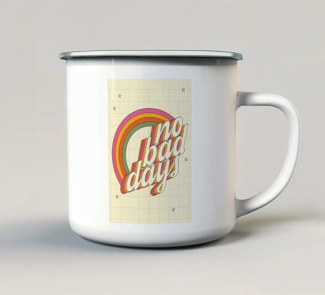 "No Bad Days" Psychedelic Retro Happy Faces Sun Pop Art tazza in smalto da NorwesClub