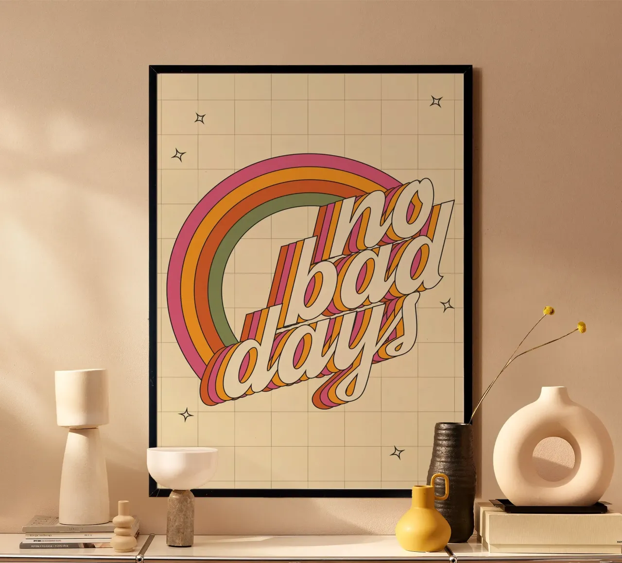"No Bad Days" Psychedelic Retro Happy Faces Sun Pop Art carta hahnemühle da NorwesClub