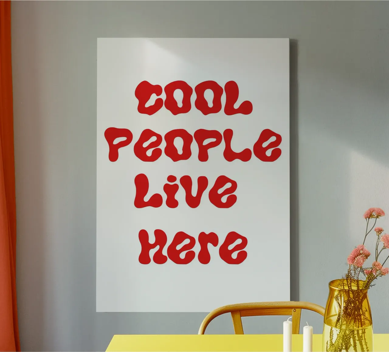 "Cool People Live Here" Retro Bold Typography Statement Prin canvas with Floater frame by NorwesClub