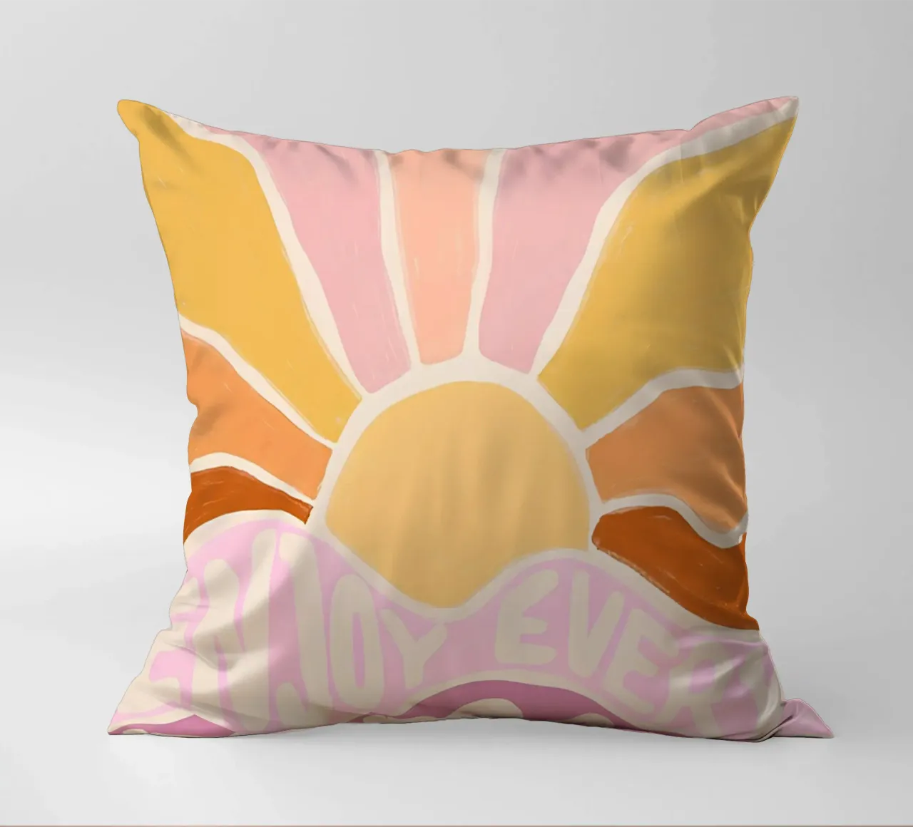 "Enjoy Every Moment" Retro Sun Flower Groovy Pop Art cuscino da NorwesClub