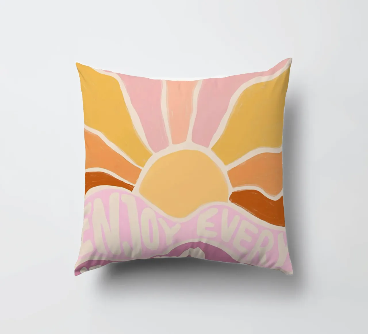 "Enjoy Every Moment" Retro Sun Flower Groovy Pop Art cuscino da NorwesClub