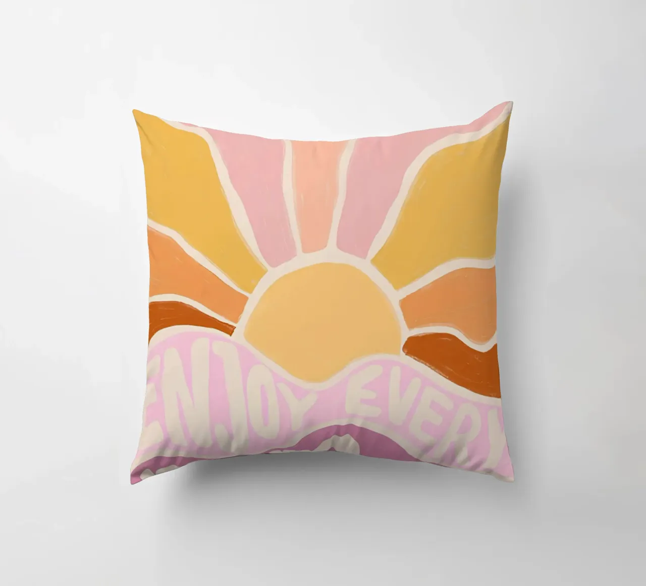 "Enjoy Every Moment" Retro Sun Flower Groovy Pop Art cuscino da NorwesClub