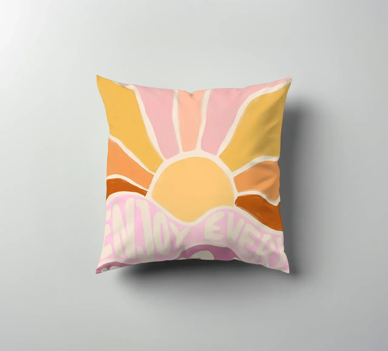 "Enjoy Every Moment" Retro Sun Flower Groovy Pop Art cuscino da NorwesClub