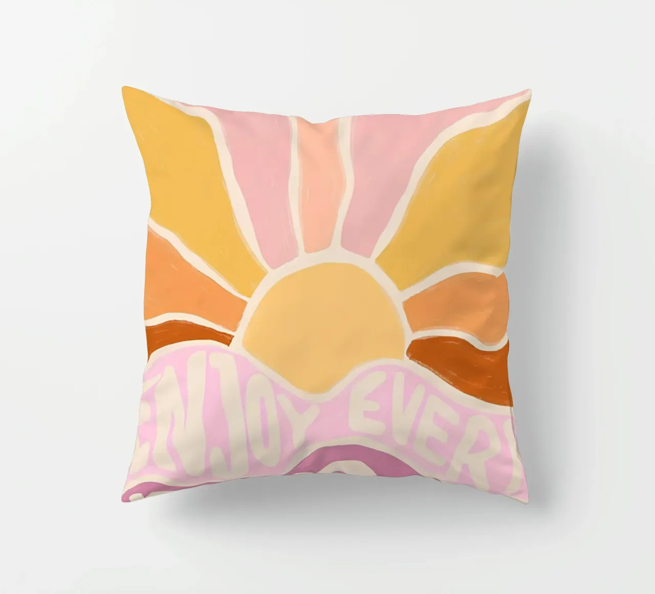 "Enjoy Every Moment" Retro Sun Flower Groovy Pop Art cuscino da NorwesClub