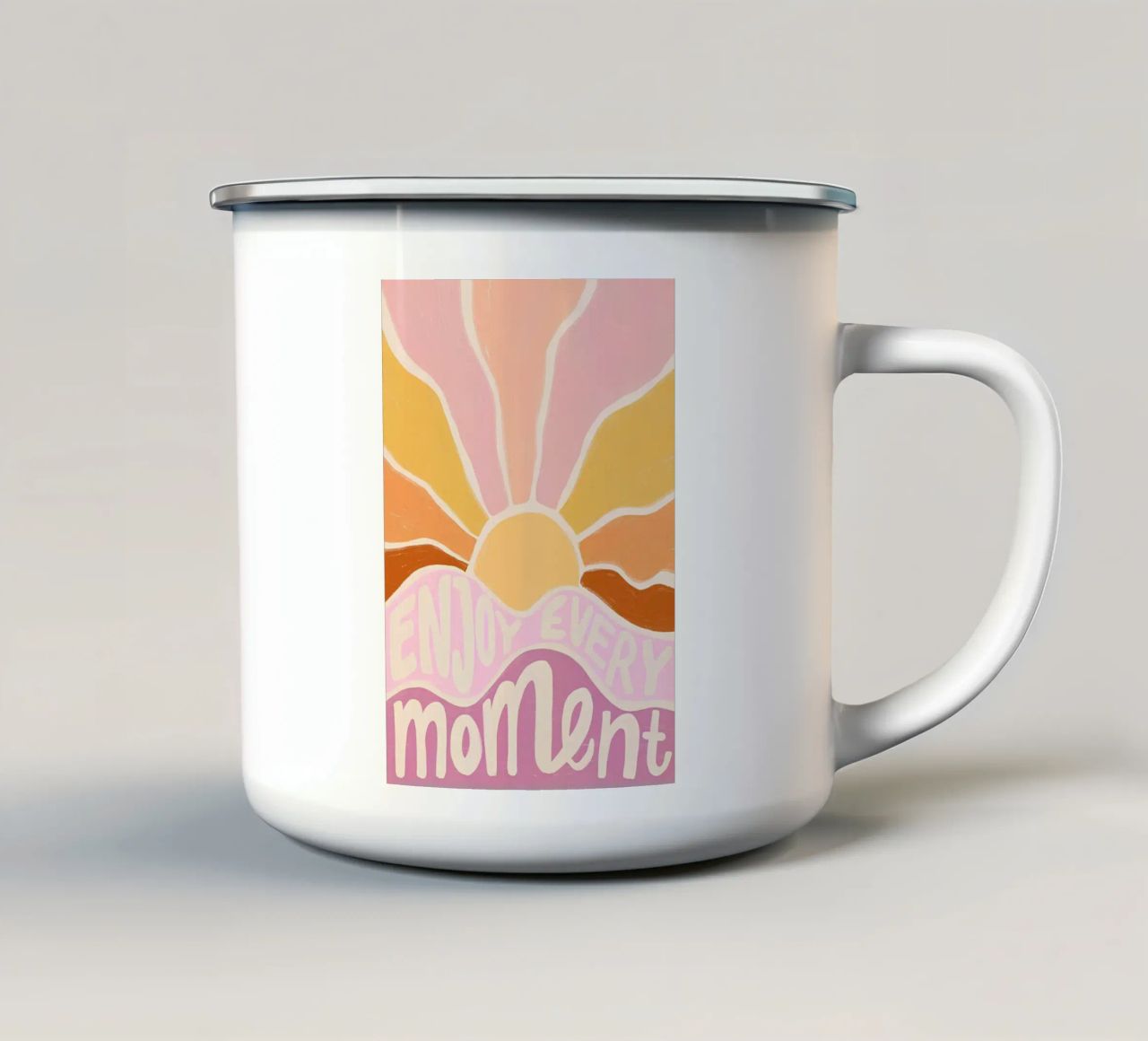 "Enjoy Every Moment" Retro Sun Flower Groovy Pop Art tazza in smalto da NorwesClub