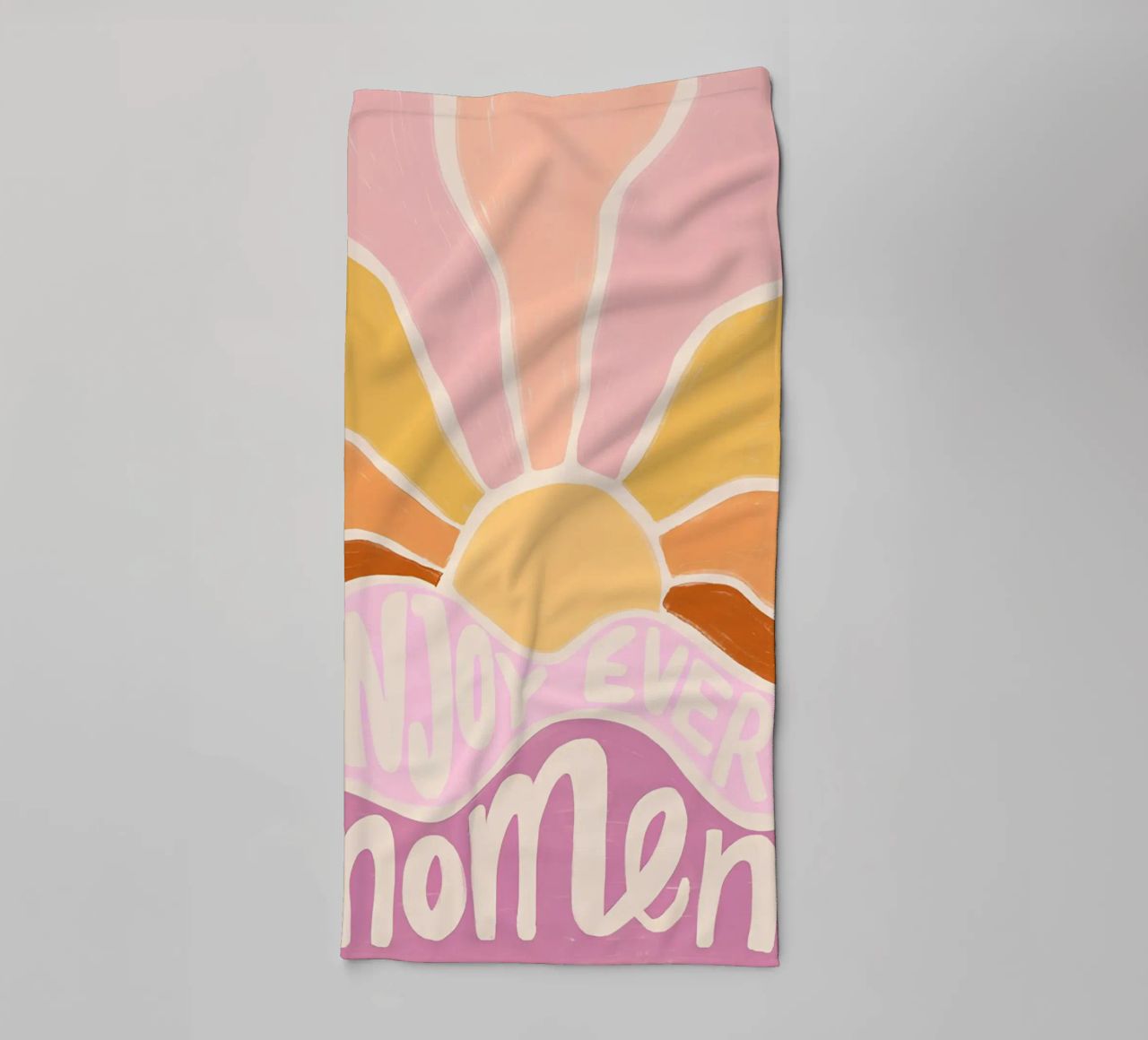 "Enjoy Every Moment" Retro Sun Flower Groovy Pop Art towel by NorwesClub