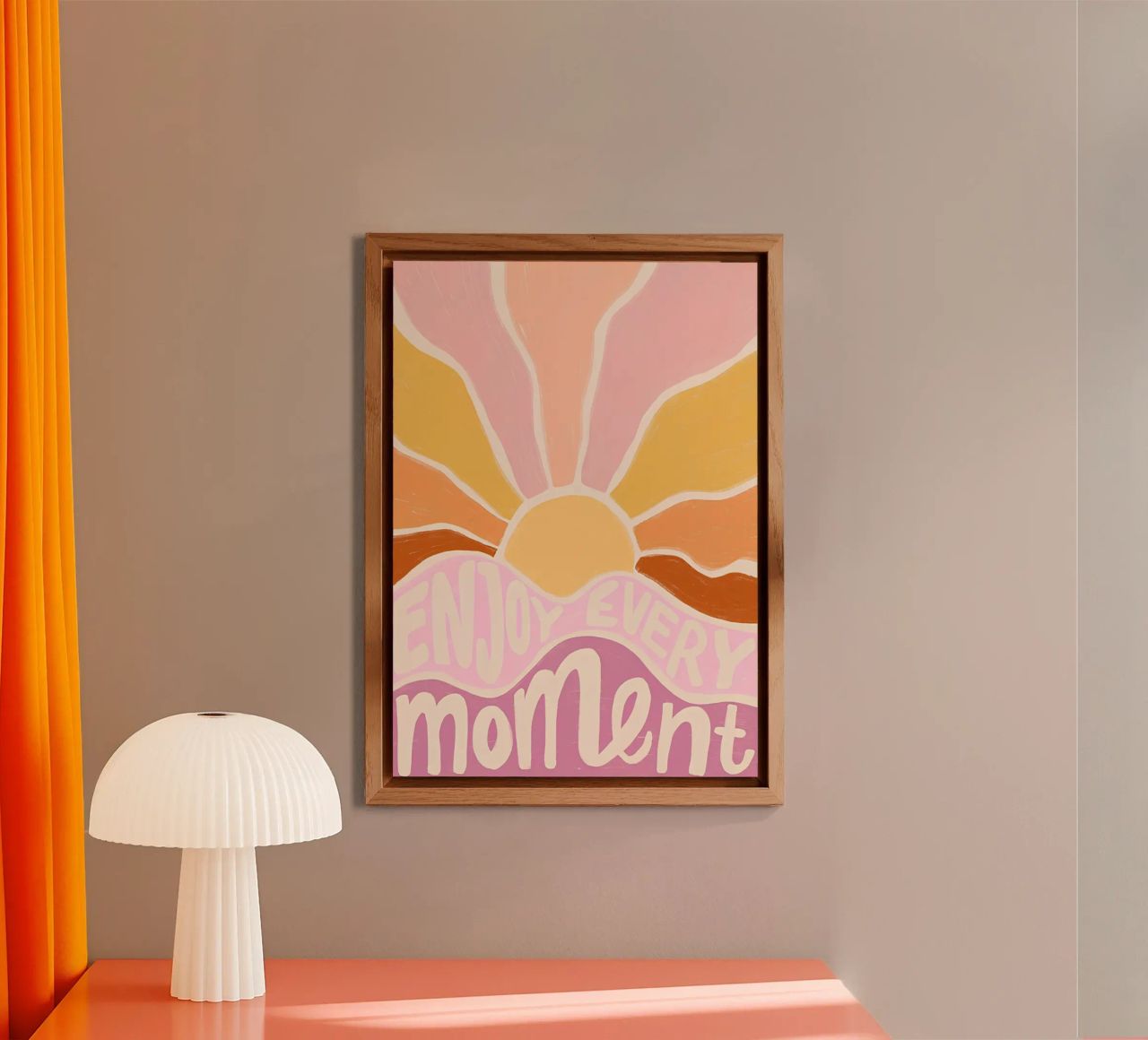 "Enjoy Every Moment" Retro Sun Flower Groovy Pop Art alluminio dibond da NorwesClub