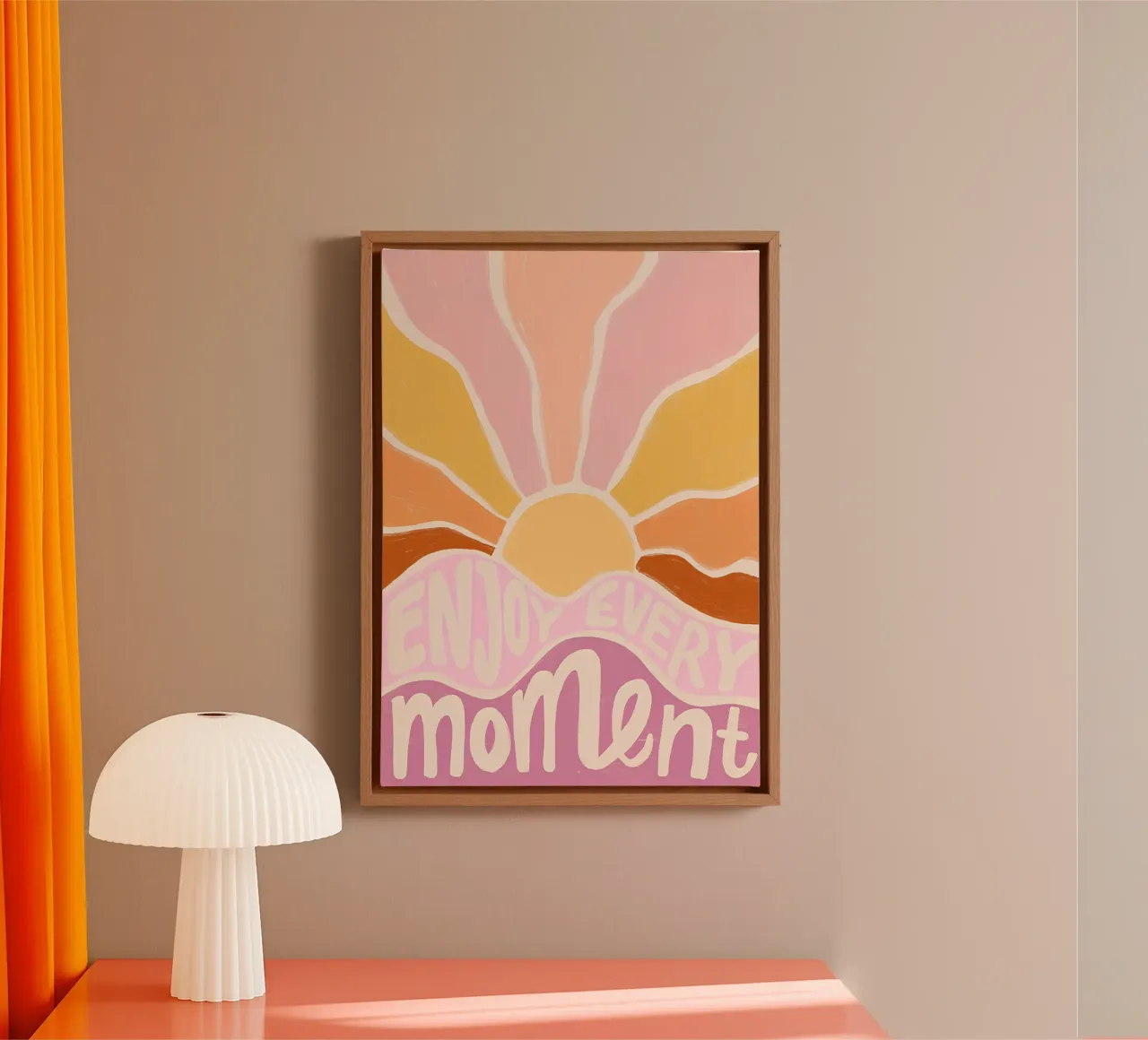 "Enjoy Every Moment" Retro Sun Flower Groovy Pop Art tela con Cornice a cassetta da NorwesClub