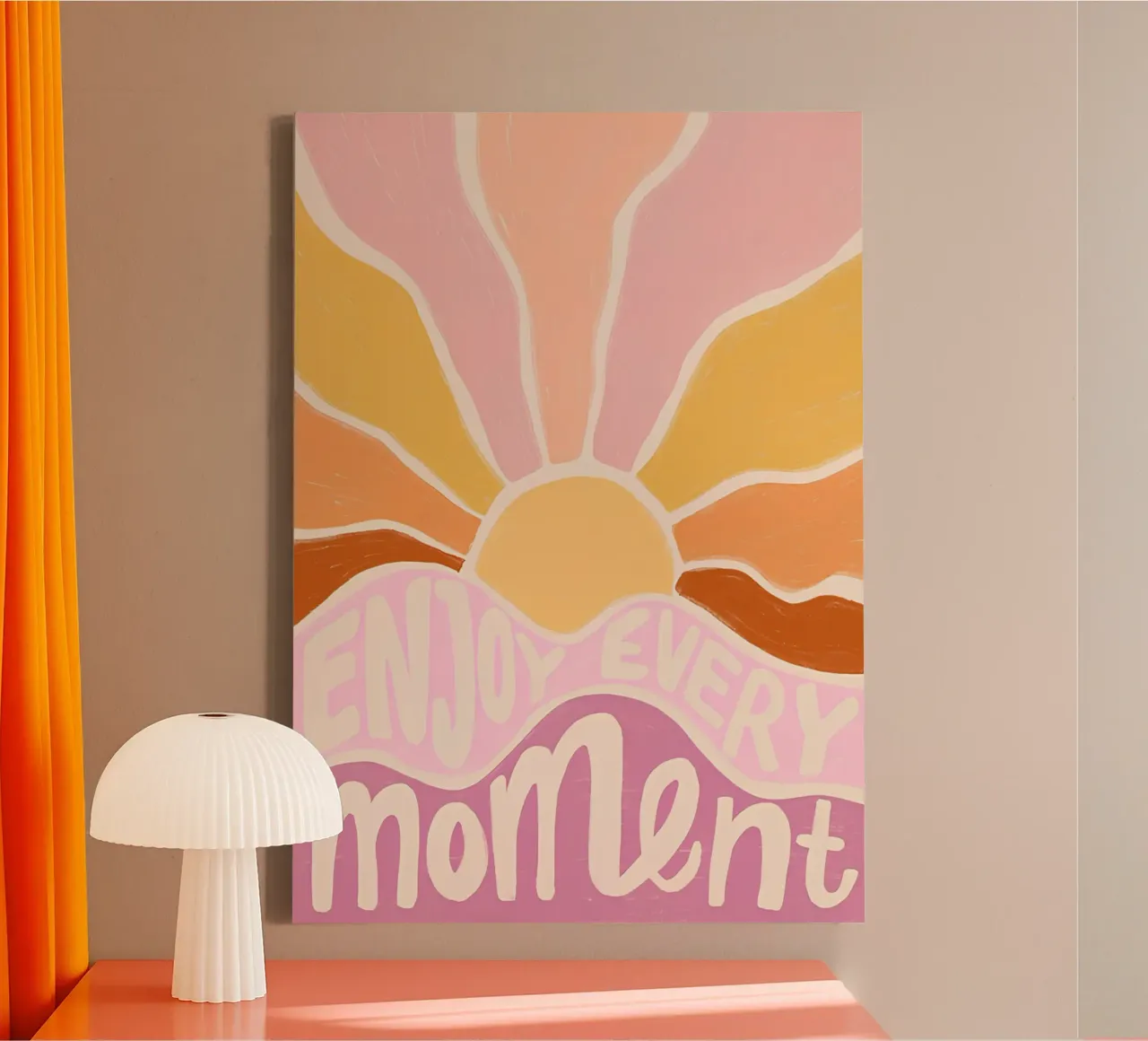 "Enjoy Every Moment" Retro Sun Flower Groovy Pop Art tela con Cornice a cassetta da NorwesClub